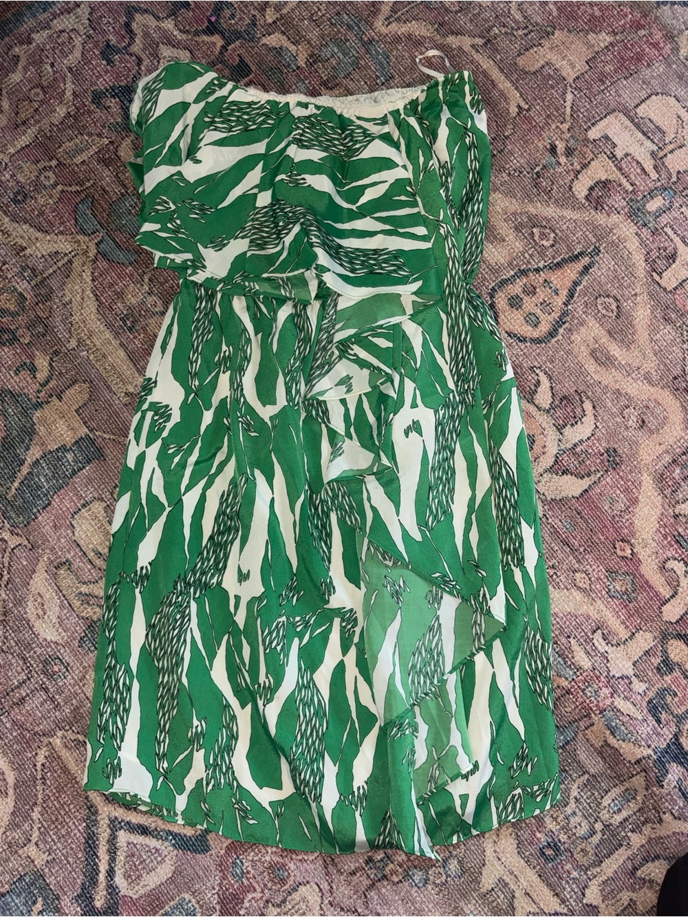 MM Couture NWT Strapless Green Printed Summer Dress